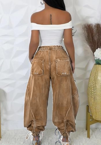 Molisry Women's Drawstring Wide Leg Jeans High Wasited Y2K Harem Baggy Pants Denim Casual Streetwear3