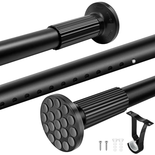 TongWey 突っ張り棒 強力 取付幅128~332cm 組立簡単 ばね式強力タイプ 穴あけ不要 超強力つっぱり棒 ドリル不要 伸縮棒 耐荷重30~10kg つっぱり棒 炭素鋼製 パイプ直径32mm 省スペース 服掛け 洗濯物干し 室内 浴室 お風呂 窓枠 耐震 転倒防止 日本語説明書付 (ブラック, 128~332cm) - TongWey - 商品画像