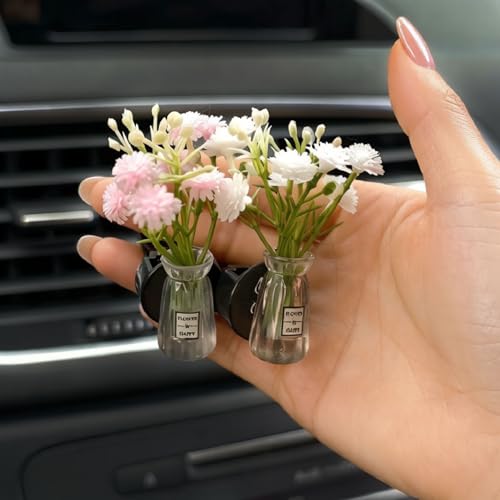 Image of Set of 4 Cute Flower Bouquet Car Air Freshener Vent Clips, Mini Artificial Flowers for Car Air Vent Decoration, Auto Interior Dashboard Ornament Accessories (Gypsophila 01#)