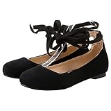 ballerina mit schnürung Femany Damen Flache Pumps mit Riemchen Ballerinas zum Schnüren Retro Vintage Schuhe (Schwarz,39)