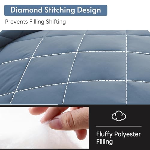 MUXHOMO 7 Pieces Queen Comforter Set, Reversible Bed in a Bag Queen Size, All Season Bedding Set with Comforter, Flat Sheet, Fitted Sheet, Pillowcases & Shams, Mineral Blue & Light Blue by MUXHOMO - Used condition - Image 7