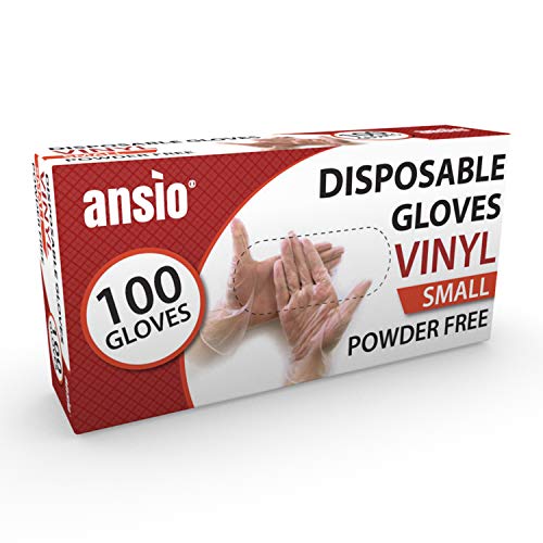 ANSIO Guantes de Vinilo Desechables, guantes desechables paquete de 100, No estéril, sin polvo ni látex Guantes Talla - S