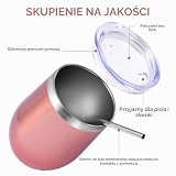 Volhoply Kubek do wina ze stali nierdzewnej 12oz z pokrywką, opakowanie zbiorcze 4 sztuki, 350ml podwójne ścianki próżniowe kieliszki do wina bez nóżek, metalowy podróżny kubek do kawy ze słomką