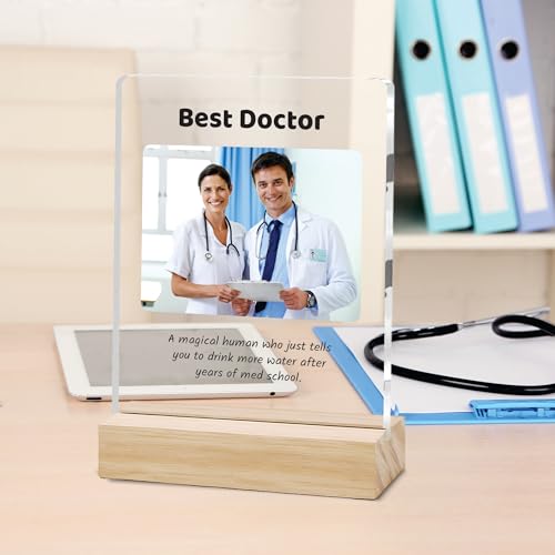 Image of Giftplease Best Doctor Photo Plaque with Wooden Stand | Personalised Gift for Doctors | Thank You Gift for Medical Professionals | Home Office Table Decor |Appreciation Frame for Doctor DCT 05
