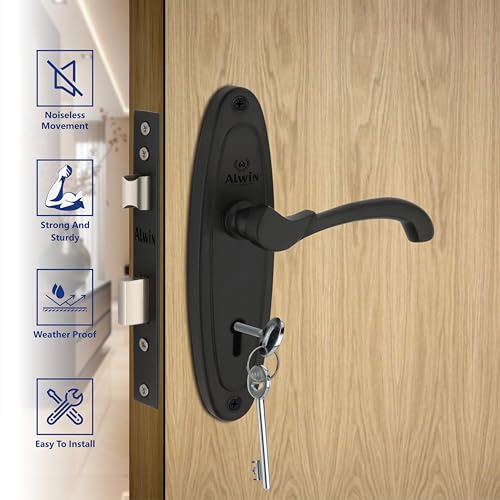 Image of Alwin Rio 7 Inch Iron Mortise Lockset, Matt Black Finish, Single Action Lock with 2 Keys, Used in Left /Right Handed Doors in Home, Office, Hotels, Industries etc (Rio)