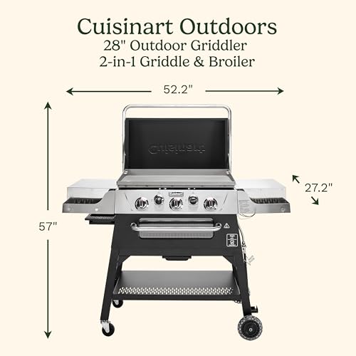 Cuisinart 28” Outdoor Griddler and Broiler Combo, 2-in-1 Carbon Steel Flat-Top Grill and Broiler with Hood, Adjustable Rack, Wheels, Side Tables, Large Cooking Area for BBQs, Outdoor Griddle Station by Cuisinart - Image 2
