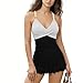 Women's Mini Swimdress Fashion Striped Twist-Front V Neck Sling Swimsuit Ruched Ruffle Hem Color Block Beachwear