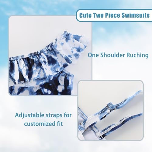 Image of Girls Two Piece Tankini Swimsuits Tie Dye Bathing Suit for Kids One Shoulder Swimwear 3-16 Years
