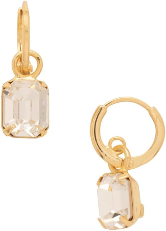 Sorrelli Octavia Huggie Hoop Earrings – Emerald-Cut Crystal Drop on Dainty Hoop in Crystal Clear and Gold-Tone Finish