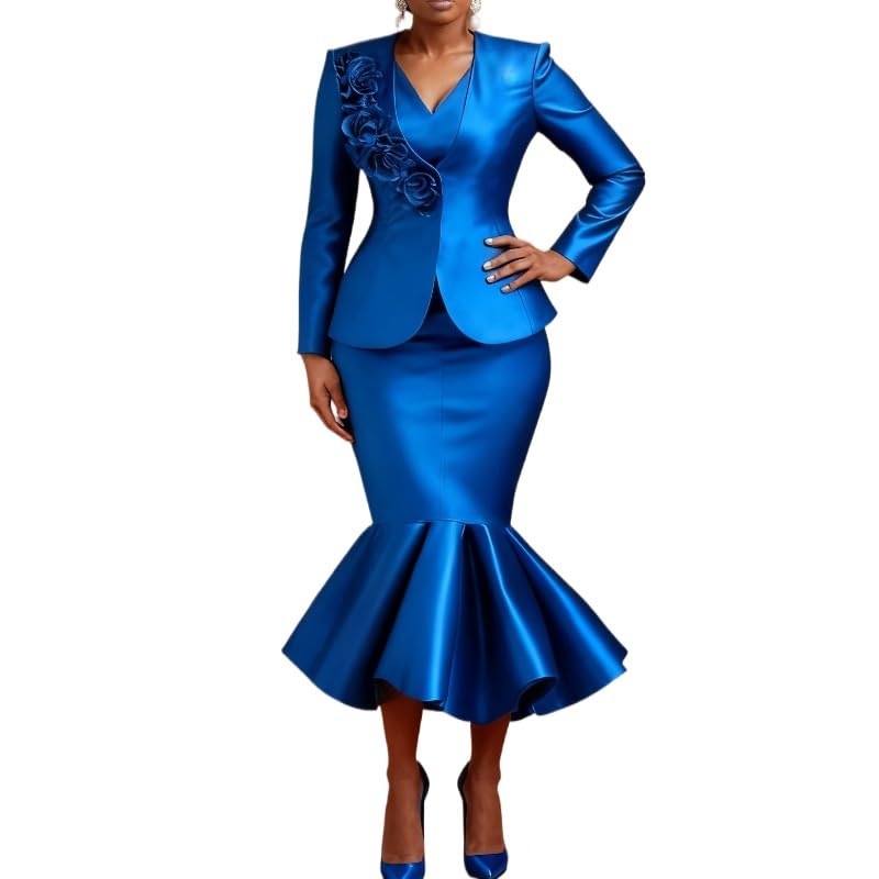 AOMEI Two Piece Sets for Women Going Out Blazer Coats 3D Flowers V Neck Tank Mermaid Dresses Set