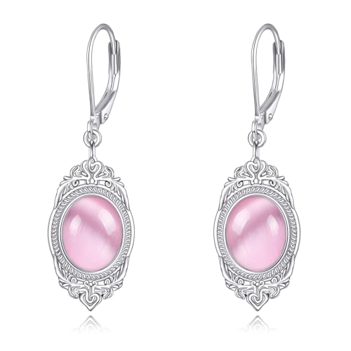 Boucles d'oreilles œil de chat rose en argent massif de qualité joaillerie