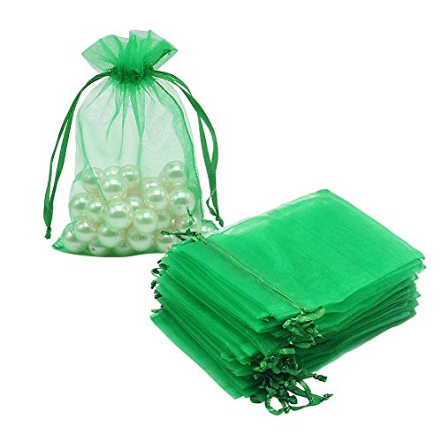 Image of HRX Package 100pcs Organza Drawstring Bags Green, 4 x 6 inch Candy Mesh Gift Bags Jewelry Pouches Small Christmas Sachet