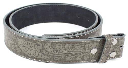 Image of BC Belts Western Leather Belt Strap - 1.5 inch Wide with Embossed Scrollwork Without Buckle for Men & Women, Cowboy /Cowgirl Style