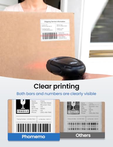 Image of Phomemo 4 inchx3 inch Thermal Shipping Labels, White, 500 Sheets Per Roll