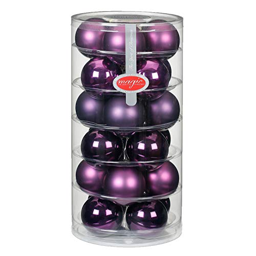 24 Christbaumkugeln Glas 6cm//Weihnachtskugeln Weihnachtsschmuck Weihnachtsdeko Baumkugeln Baumschmuck Christbaumschmuck Kugeln Glaskugeln Dose, Farbe: Purple Deluxe (Violett Lila Purpur Glanz/Matt)