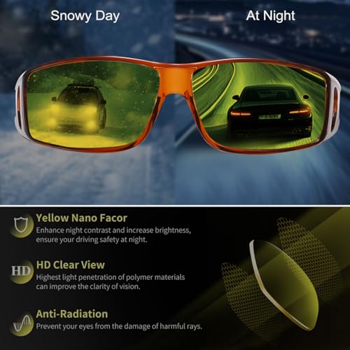 Image of HAOLOTA Night Vision Driving Over Glasses, Polarized Nighttime Glasses Men Women Anti Glare Yellow Tinted Lens