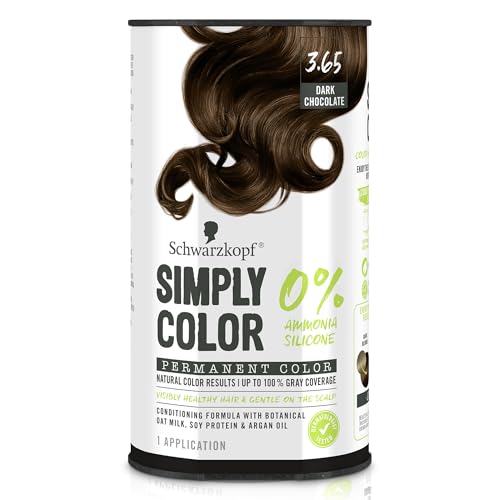 Schwarzkopf Simply Color Permanent Hair Dye, 3.65 Dark Chocolate, Long-Lasting with Nourishing...