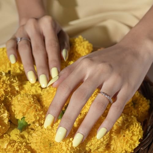 Image of Medium Round Butter Yellow Glossy Artificial Nails | 24 Tips