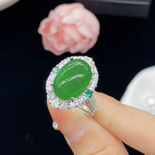 Classic Jade Green Ring for Lady Anniversary Accessories Gift Fashion 925 Sterling Silver Ring Women Jewelry Adjustable Emerald Green Ring Set with AAA Zircon Full of Diamonds2