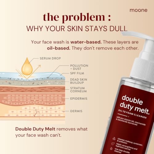 Image of Moone Double Duty Melt - Oil to Foam Double Cleanser for Dry Skin | Removes SPF, Pollution & Sebum Build-Up | Helps Better Skincare Absorption | Hydrating Face Cleanser - 120 ML