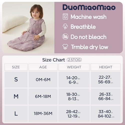 Image of Duomiaomiao 2 Pack Baby Sleep Sack 95% Rayon Made from Bamboo, 5% Spandex, 2.5 TOG Baby Wearable Blanket 0-6 Months, Premium Soft Winter Toddler Sleep Sack, 2-Way Zipper Sleeping Bag for Unisex Babies