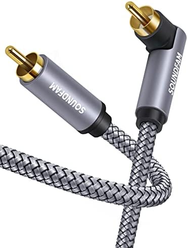 90 Degree RCA Cable SOUNDFAM Subwoofer Cable Right Angle Digital Coaxial RCA Cable Male to Male Vidio Audio Cable Gold-Plated Connectors for Home Theater, HDTV, Home Stereo and DVD- Grey (3.3ft/1m)