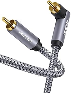 90 Degree RCA Cable SOUNDFAM Subwoofer Cable Right Angle Digital Coaxial RCA Cable Male to Male Vidio Audio Cable Gold-Plated Connectors for Home Theater, HDTV, Home Stereo and DVD- Grey (3.3ft/1m)
