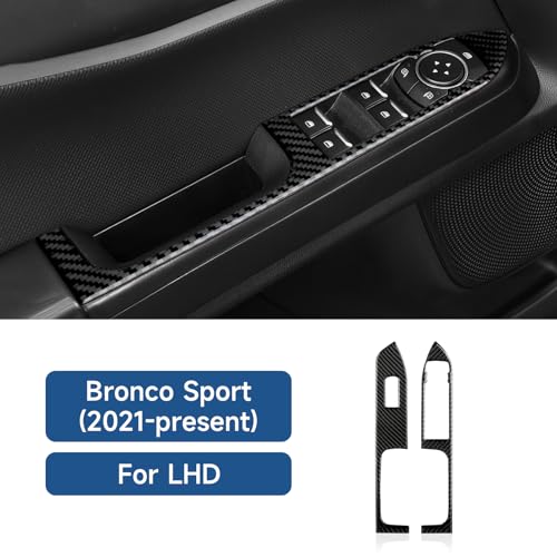 Image of Car Carbon Fiber Front Window Lift Switch Cover Trim for Ford Bronco Sport 2021 2022 2023 2024 Interior Accessories