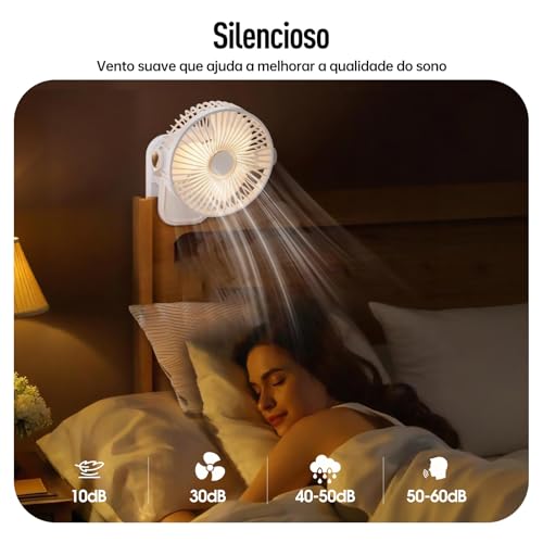 Ventilador de mesa 5 velocidades luminária LED recarregável Mini Fan Portátil Escritório Viagens (Br