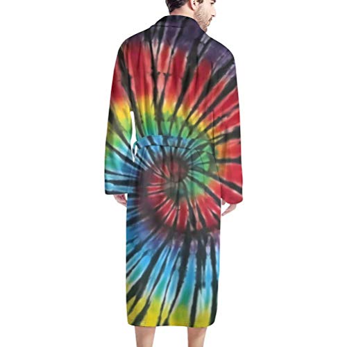 Afpanqz Cool Tie Dye Mens Long Bathrobes With Front Pockets Soft Lounger Robes Waist Belt Tie Long Sleeve Full-Length Pajama For Teen Boys Swim Pool Beach Wear Blanket Nightgown Rainbow Black #TOP1
