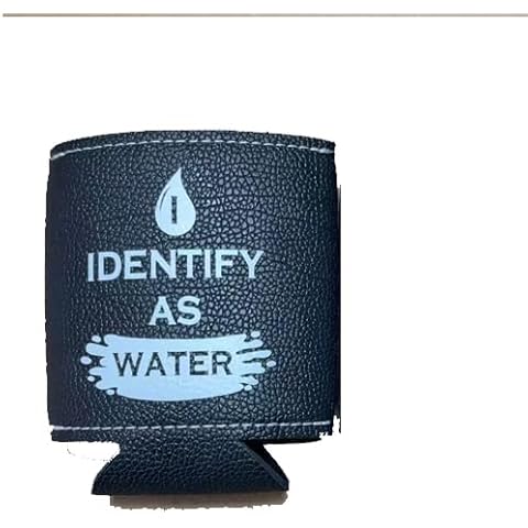 White Elephant Gifts for Adult, Funny Birthday Gifts for Men Dad Husband Hubby Boyfriend BF, Gag Gift, I Identify As Water Faux Leather Can Cooler Sleeve (Black) Cover