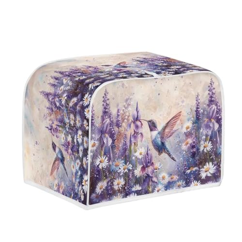 Image of Talayituse Hummingbird Daisy Lavender Print Toaster Cover 4 Slice Wide Slot, Lightweight Dust Protection Washable Appliance Bag Bread Maker Cover, M