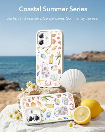 Image of ESR for iPhone 17 Case, Camera Control Cover, Compatible with MagSafe, Shockproof Military-Grade Protection, Magnetic Case for iPhone 17, Classic Hybrid, Coastal Summer, Cream White