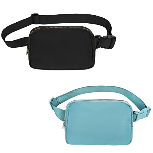 Image of VOROLO Fanny Pack For Women And Men Crossbody Bag Black+Light Blue