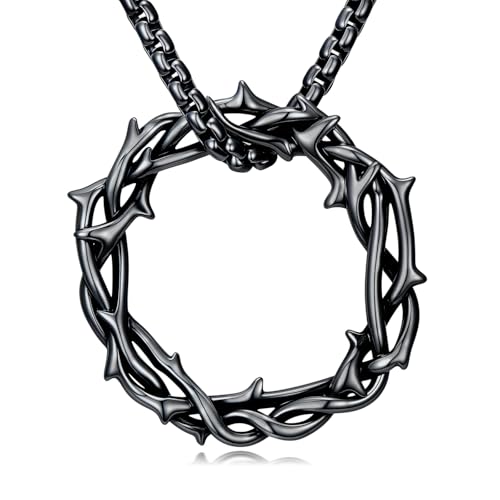 Crown of Thorns Necklace for Men 925 Sterling Silver Cross Necklace Pendant Religious Christian Jewelry Christmas Gifts for Men