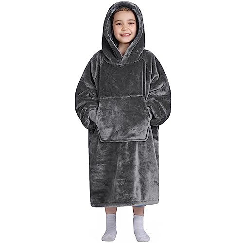 Image of Waitu Wearable Blanket for Kids, Cozy Wearable Blanket Hoodie for Teens Girls and Boys, Warm Hoodie Blanket Sweatshirt Gift for Teenage, Gray