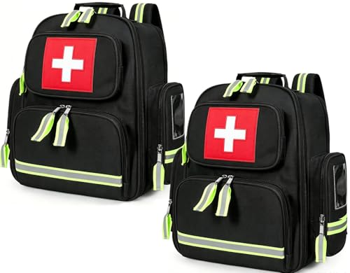 Image of Gatycallaty First Aid Backpack Emergency Medical Backpacks Empty Waterproof Survival Bags Trauma Bag for Nurses Home Car (Black, Pack of 2)