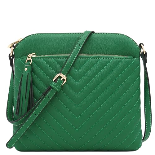 Image of FashionPuzzle Chevron Quilted Medium Crossbody Bag with Tassel Accent