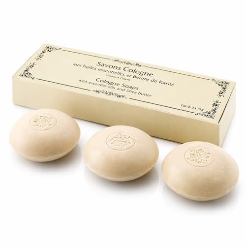 Eurotel Coffret 3 Savons Cologne avec Huiles Essentielles de Muguet et Beurre de Karité, 75g chacun, pour Visage et Corps