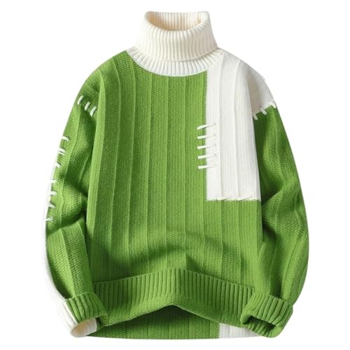 Men's Fashion Turtleneck Sweater Patchwork Casual Knit Pullover Warm Loose Knitted Long Sleeve