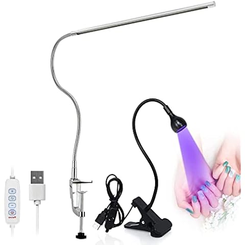 lishumei Desk Lamp with Clamp, 8W 3 Modes 10 Brightness 360° Rotation Eye-Caring Reading Light and UV LED Light Fixtures with Gooseneck and Clamp Mini Desk Light Clamp Portable Gooseneck Cover