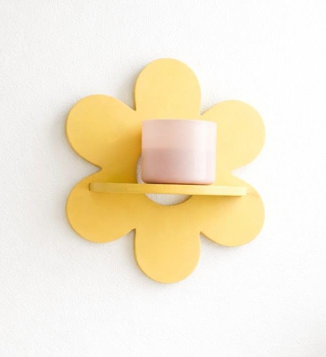 Wild Daisy Shelf Wooden Wall Decor |Living Room |Bed Room| Kids Room | Modern Wall Art |Office|Hotel| Dimension 40cm L X 32cm W X11cm Deep,Set of 1 (Mustard)-picture-11