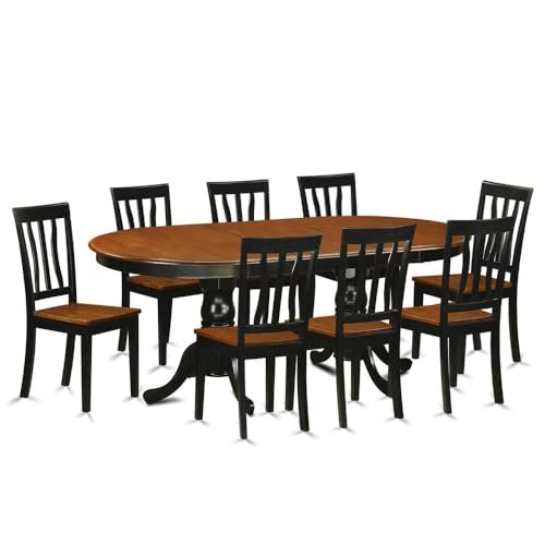 Furnifact 9-Piece Dining Table Set – Solid Wood 8 Seater Dining Room Table Set with 8 Chairs, Black and Brown Finish, Ideal for Large Family Gatherings