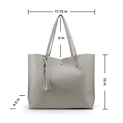 OCT17 Women Tote Bag - Tassels Faux Leather Shoulder Handbags, Fashion Ladies Purses Satchel Messenger Bags - Gray