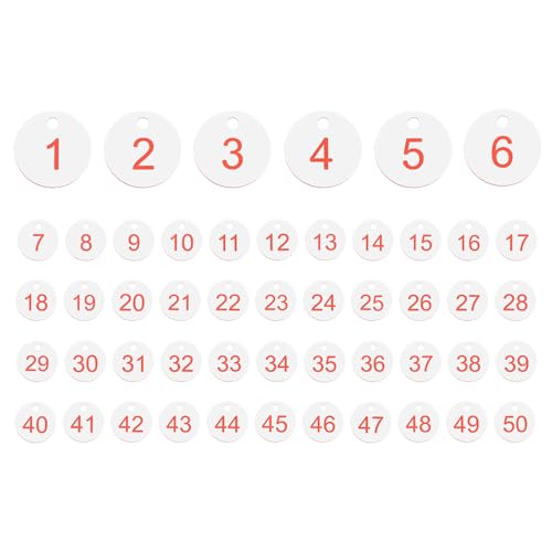 PATIKIL 50 etiquetas numeradas 1-50 de plástico con llavero para organizar mesas y llaves