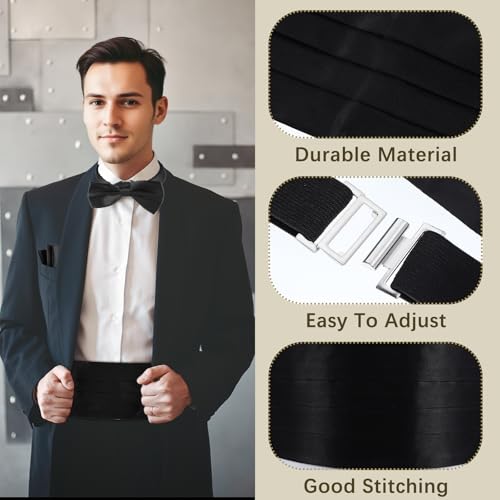 HekouJiub Kummerbund Schwarz Satin Kummerbund Herren für Satin Hemd Herren Formelle Veranstaltungen Breit Halloween Verstellbar Kummerbunde mit Gummiband für Hochzeit Abschlussbälle