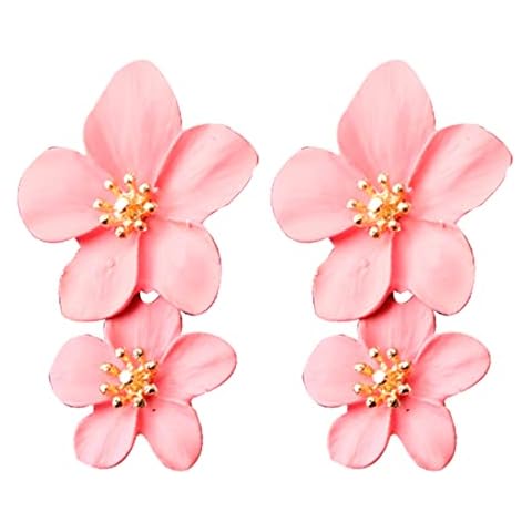 LAKIYOYO Pink Flower Dangle Earrings for Women Cute Yellow Flower Earrings Fairy Statement Summer Refreshing Seaside Idyllic Holiday Earrings(pink) Cover