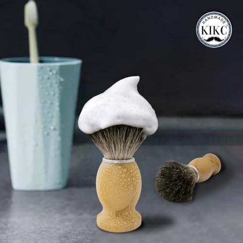 Image of KIKC Hand Crafted Pure Badger Shaving Brush for Wet Shave, Comfortable Bamboo Handle, Soft Bristle, Best Gift for Bearded Man