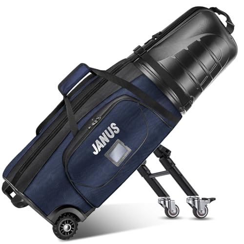 JANUS Golf Travel Bag Hard Case with Foldable Support Legs, Hands-Free Golf Club Travel Bag with 360° Spinner Wheels, ABS Hard Shell, Foldable Design for Airline Travel