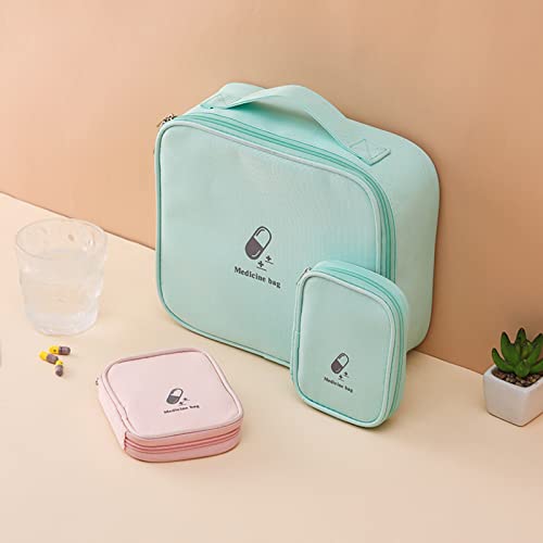 Image of Small First Aid Bag Empty, Portable Travel Pill Bag Double Zipper First Aid Pouch with Handle for Family Outdoors Hiking Camping Car Office Workplace (Green)